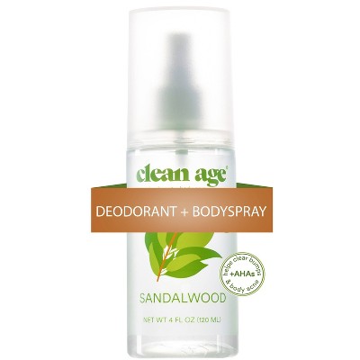 Clean Age Sandalwood AHA Deodorant + Body Spray for Teens 4 fl oz - New