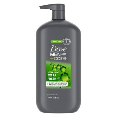 Dove Men+Care Extra Fresh Refreshing Body &Face Wash Pump 30 fl oz - Imperfect container