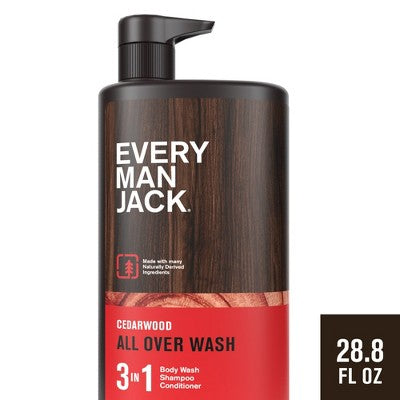 Every Man Jack Cedarwood Hydrating Men's 3-in-1 Body Wash and Shampoo and Conditioner 28.8 fl oz - Imperfect Container