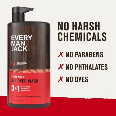Every Man Jack Cedarwood Hydrating Men's 3-in-1 Body Wash and Shampoo and Conditioner 28.8 fl oz - Imperfect Container