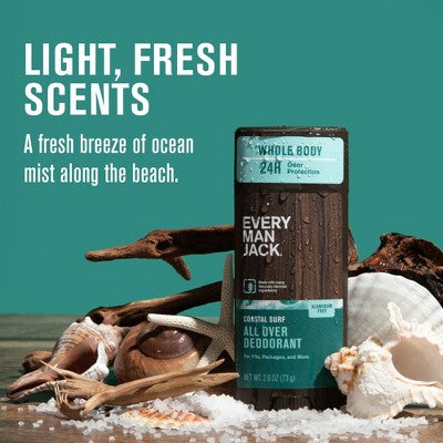 Every Man Jack All Over Solid Deodorant Coastal Surf 2.6oz - Imperfect Container