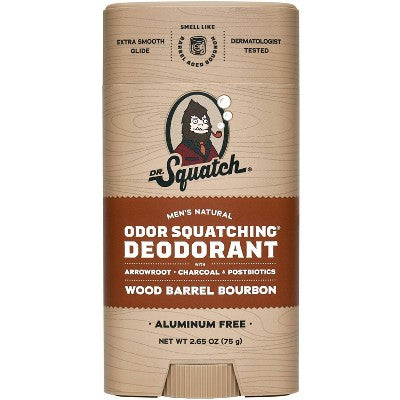 DR. SQUATCH Men's Natural Solid Deodorant Wood Barrel Bourbon 2.65oz - New