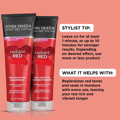 John Frieda Radiant Red Red Boosting Shampoo for Red Hair, Hair Color Protectant for Shades Red  8.3 fl oz - Imperfect Container