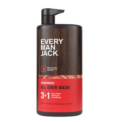 Every Man Jack Cedarwood Hydrating Men's 3-in-1 Body Wash and Shampoo and Conditioner 28.8 fl oz - Imperfect Container