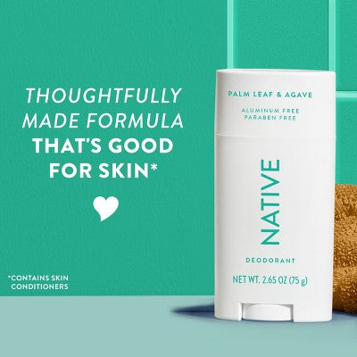 Native Solid Deodorant for Men & Women Palm Leaf & Agave  Aluminum Free 2.65oz - New