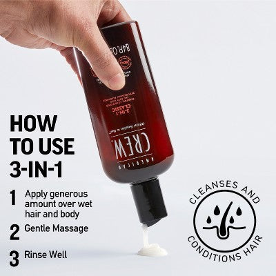 American Crew 3-in-1 Shampoo, Conditioner and Body Wash 15.2 fl oz - Imperfect Container