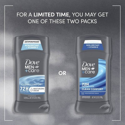 Dove Men+Care 72-Hour Antiperspirant Deodorant Stick Clean Comfort 2.7oz/2ct - New