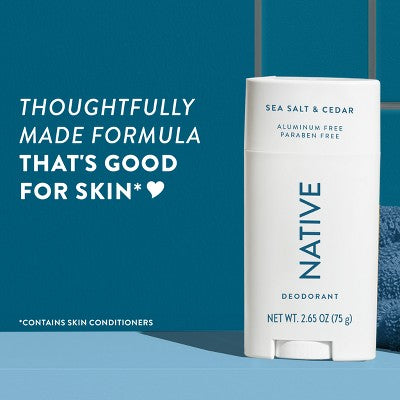 Native Solid Deodorant for Men & Women Sea Salt & Cedar Aluminum-Free 2.65oz - Imperfect Container