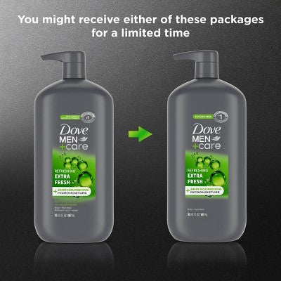 Dove Men+Care Extra Fresh Refreshing Body &Face Wash Pump 30 fl oz - Imperfect container