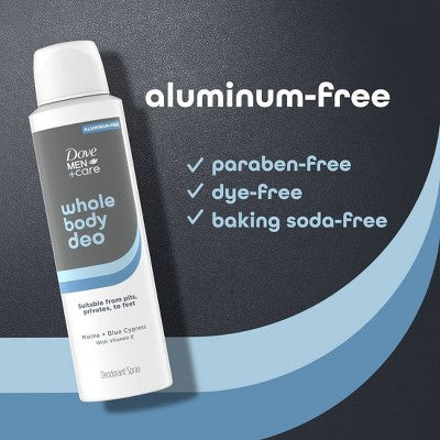 Dove Men+Care Whole Body Deodorant Spray Marine + Blue Cypress Aluminum-Free 4oz - Imperfect Container