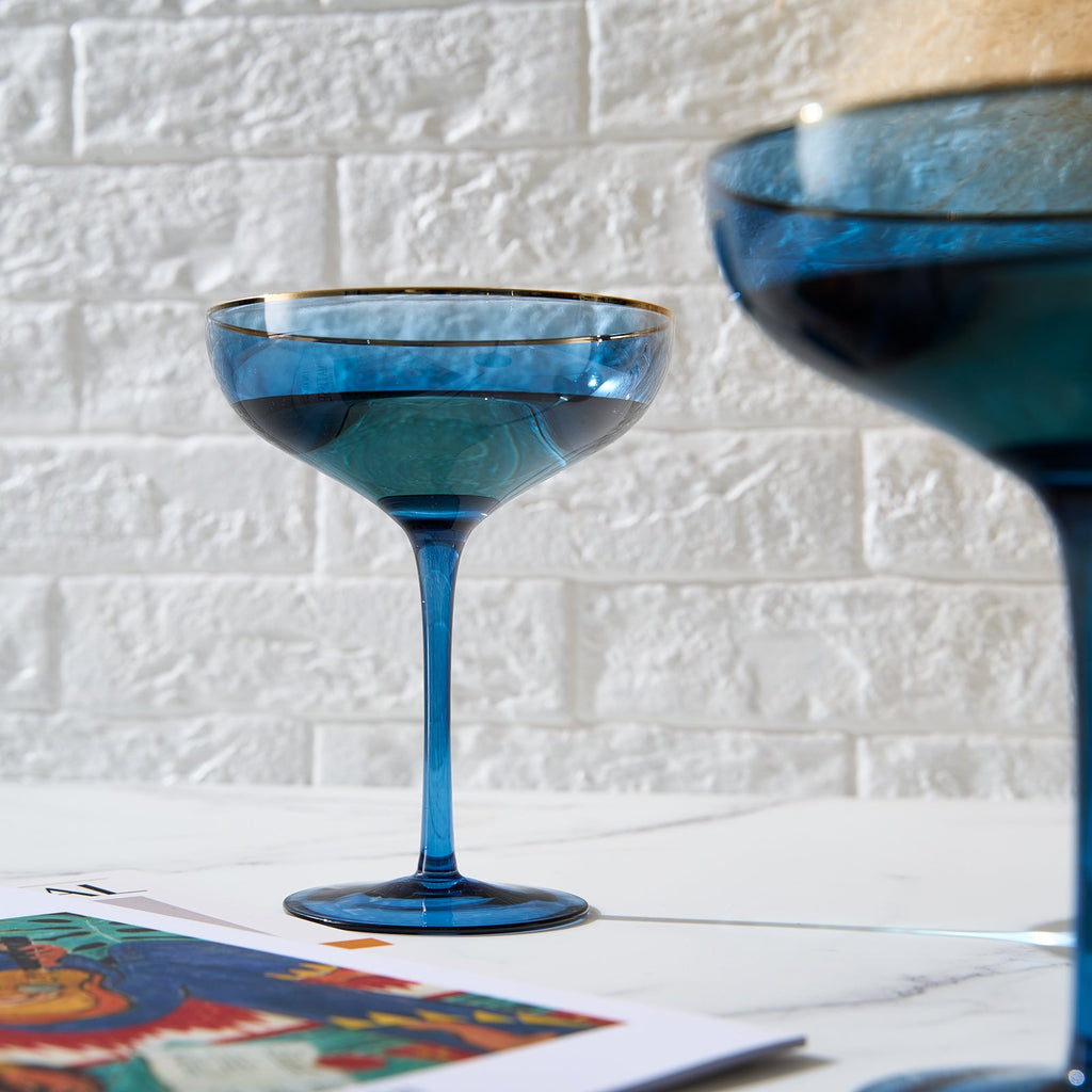 Palazzo Champagne Coupe, Cocktail Glassware, Set of 2, Blue