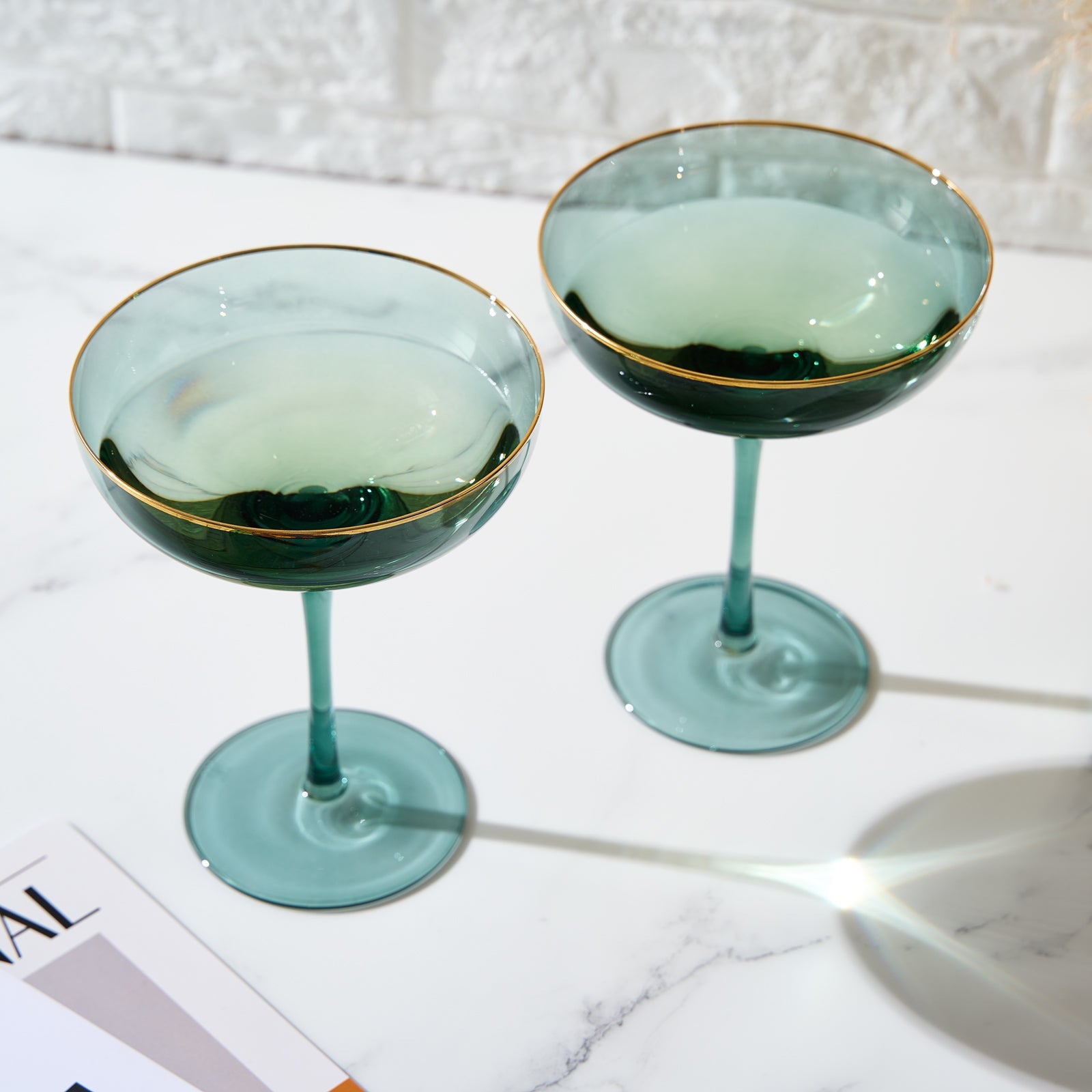 Palazzo Champagne Coupe, Cocktail Glassware, Set of 2, Green