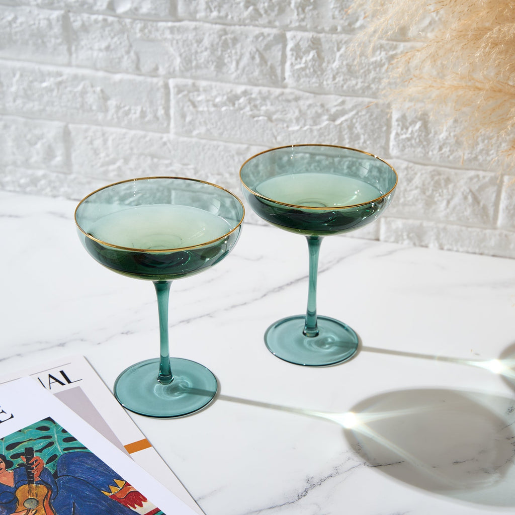 Palazzo Champagne Coupe, Cocktail Glassware, Set of 2, Green