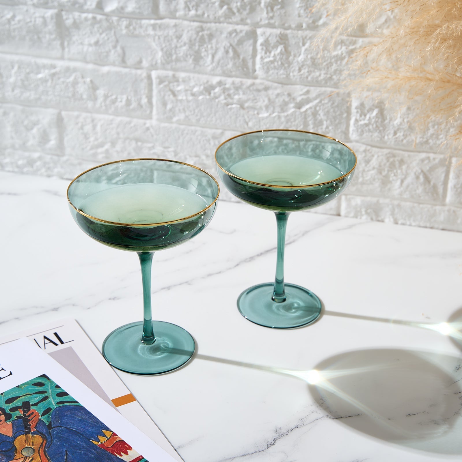 Palazzo Champagne Coupe, Cocktail Glassware, Set of 2, Green