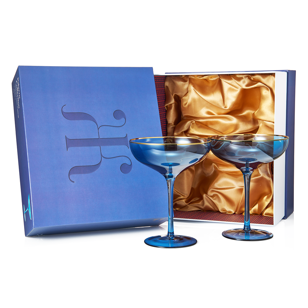Palazzo Champagne Coupe, Cocktail Glassware, Set of 2, Blue