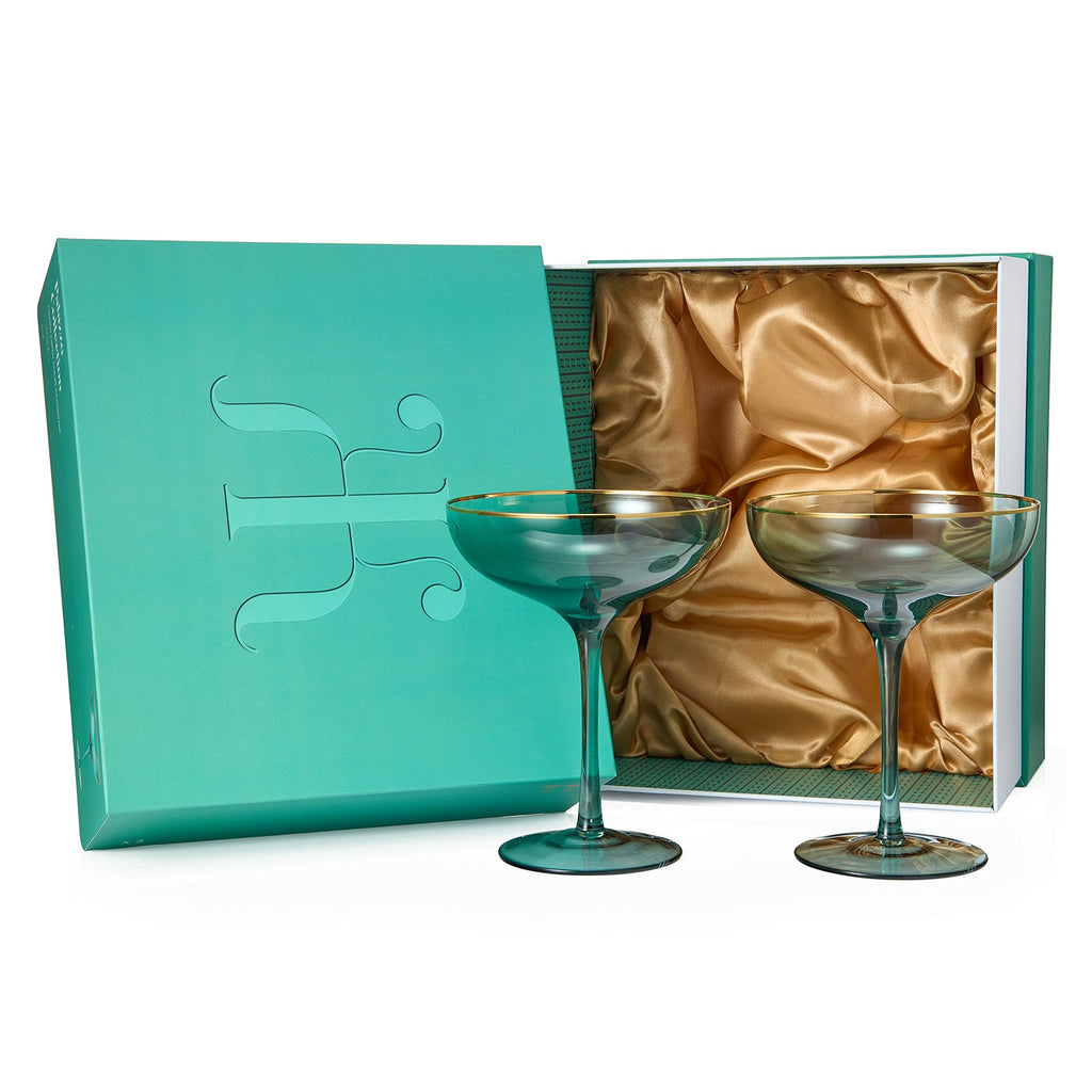 Palazzo Champagne Coupe, Cocktail Glassware, Set of 2, Green
