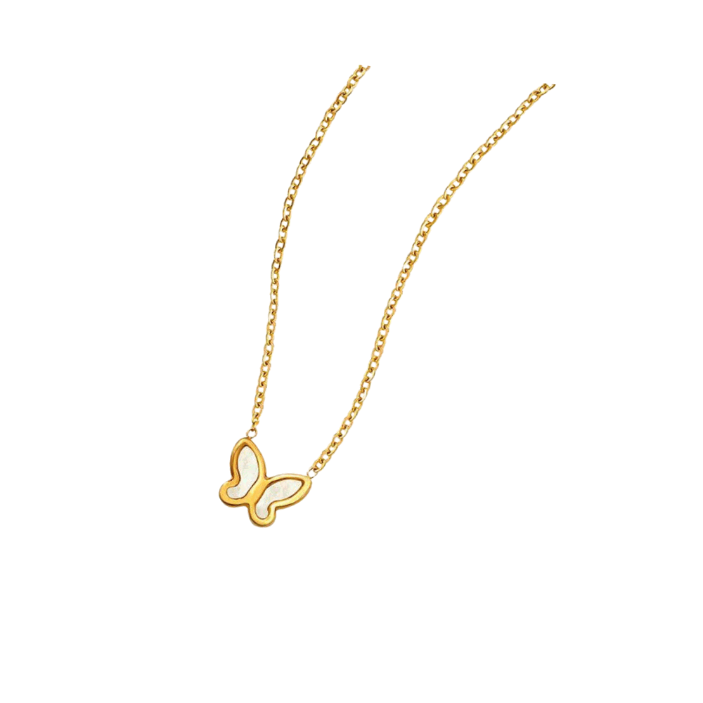 Butterfly Pendant Necklace with Mother of Pearl Inlay