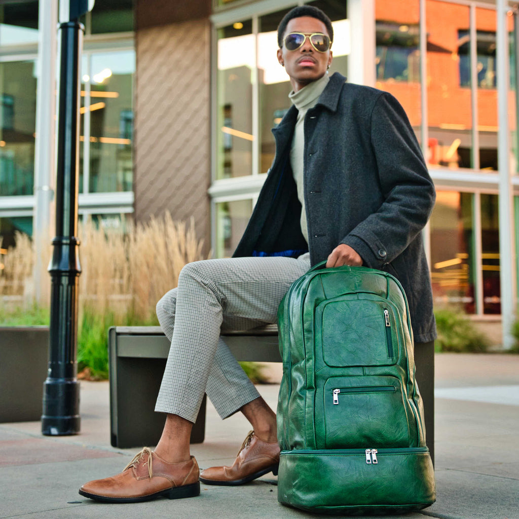 Emerald Green Leather Carry-On Patented Backpack