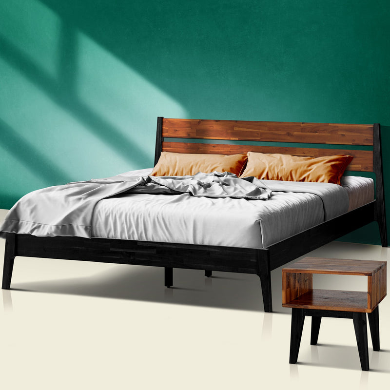 Acacia Callisto Solid Wood  Bed Frame and Nightstand Bedroom Set