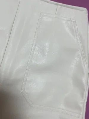 Slim Straight Faux Leather Skirt Women Chic Split Design Fashion