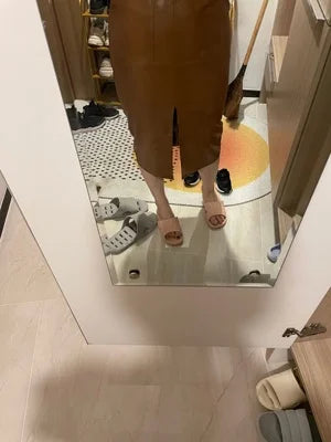 Slim Straight Faux Leather Skirt Women Chic Split Design Fashion