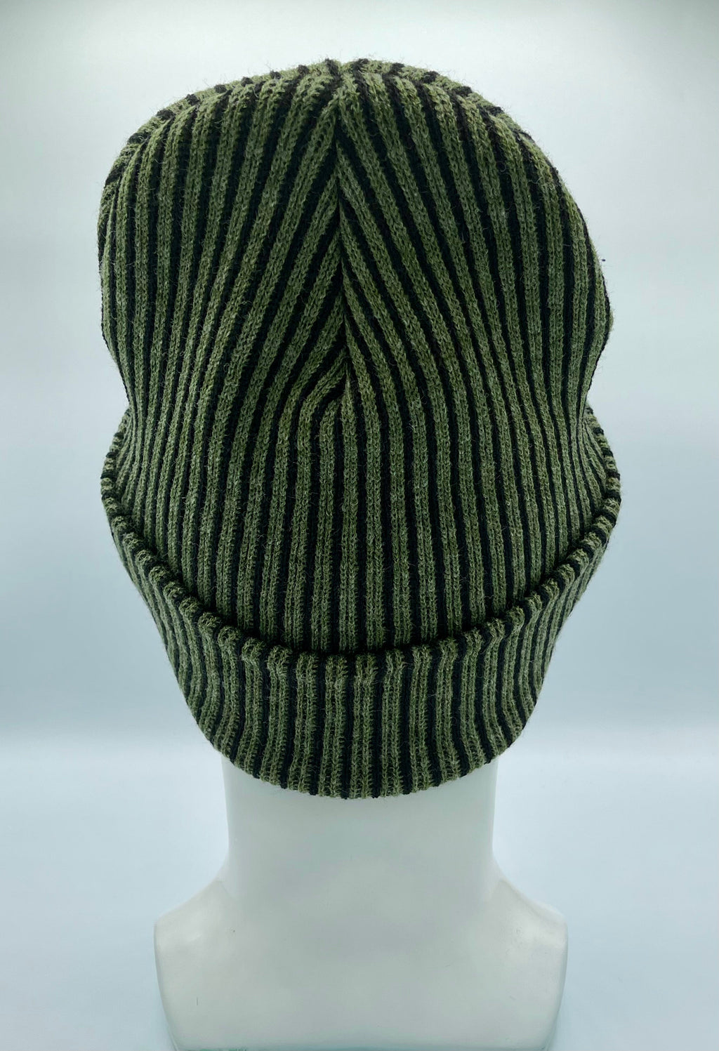 HAAKWEAR Cuffed Wide Ribbed Striped Beanie / Hat, Black / Green, Limited Edition - Made in USA