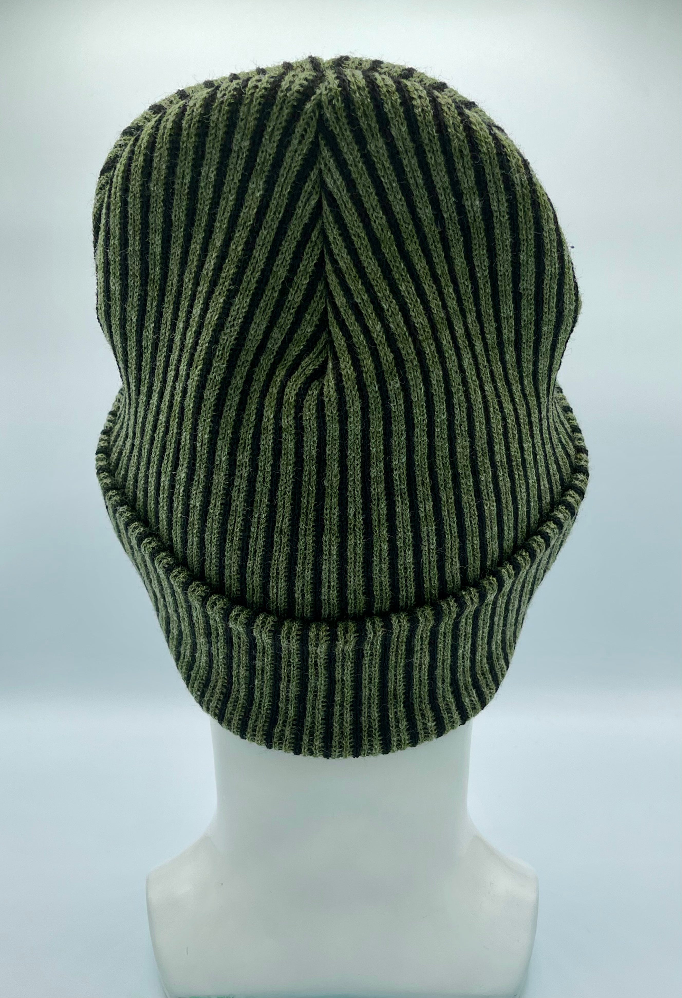 HAAKWEAR Cuffed Wide Ribbed Striped Beanie / Hat, Black / Green, Limited Edition - Made in USA