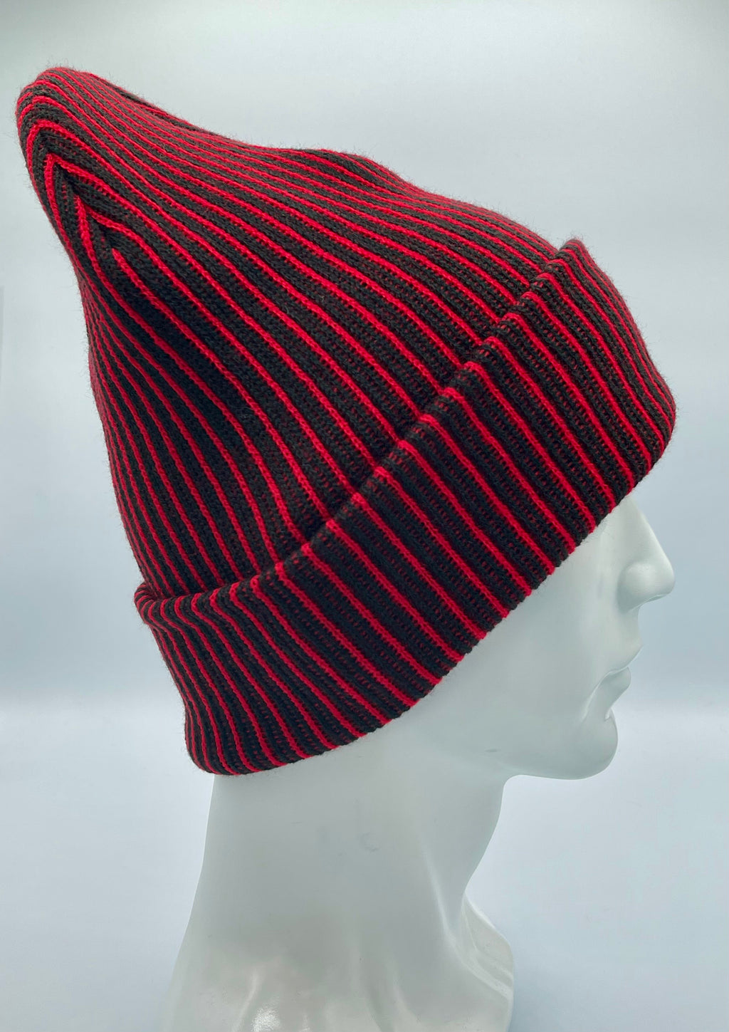 HAAKWEAR Cuffed Wide Ribbed Striped Beanie / Hat, Black / Red, Limited Edition - Made in USA
