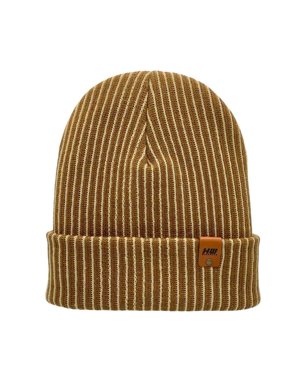 HAAKWEAR Cuffed Wide Ribbed Striped Beanie / Hat, Brown / Beige, Limited Edition - Made in USA