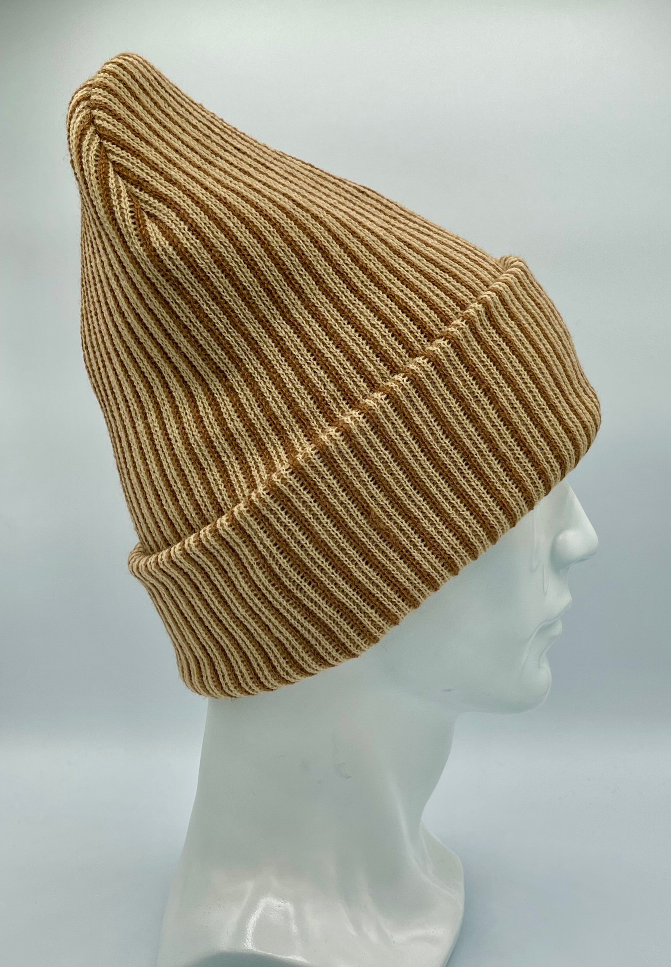 HAAKWEAR Cuffed Wide Ribbed Striped Beanie / Hat, Brown / Beige, Limited Edition - Made in USA