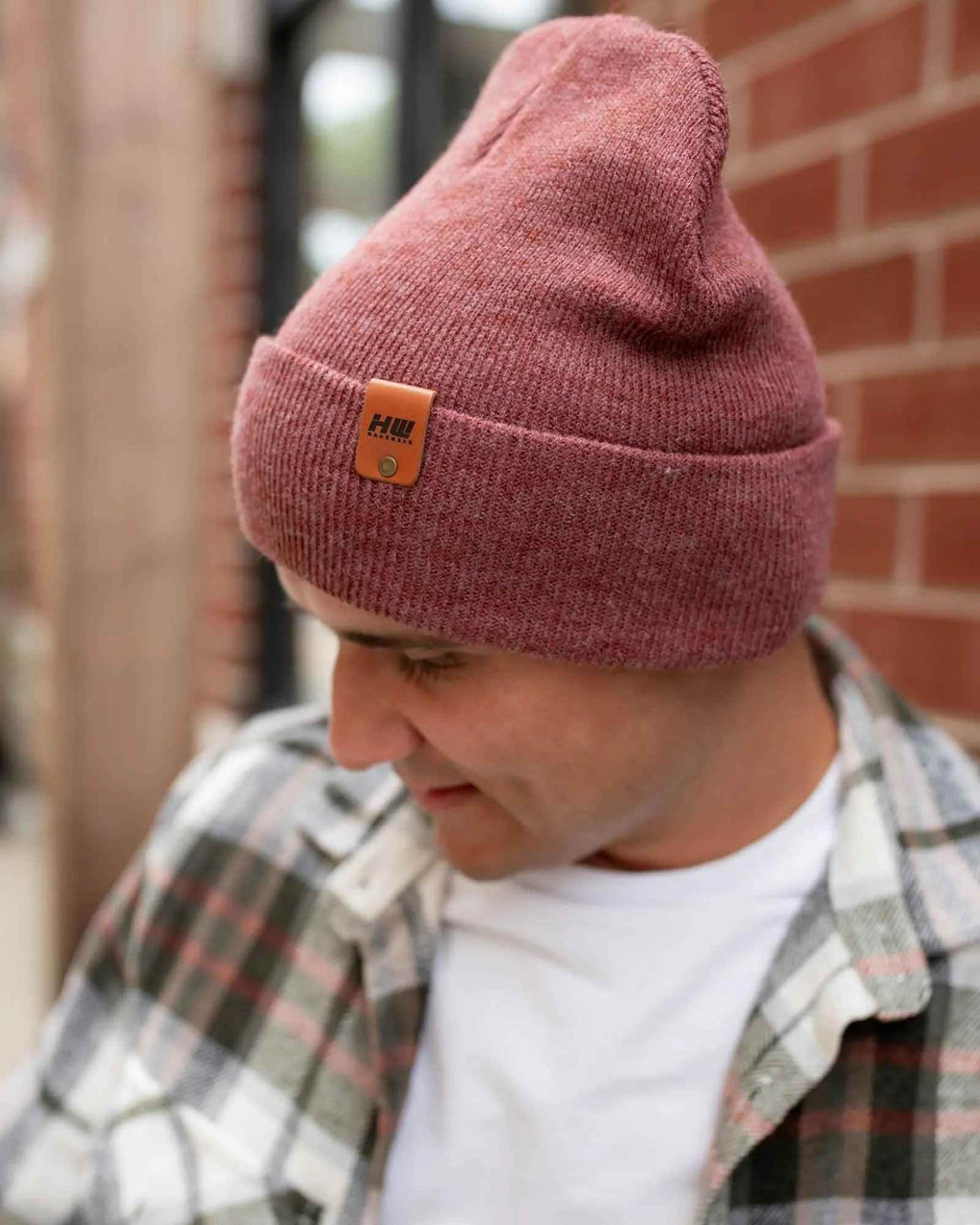 HAAKWEAR Knit Beanie - Cuffed Classic Hat in Rusty Burgundy, Made in USA