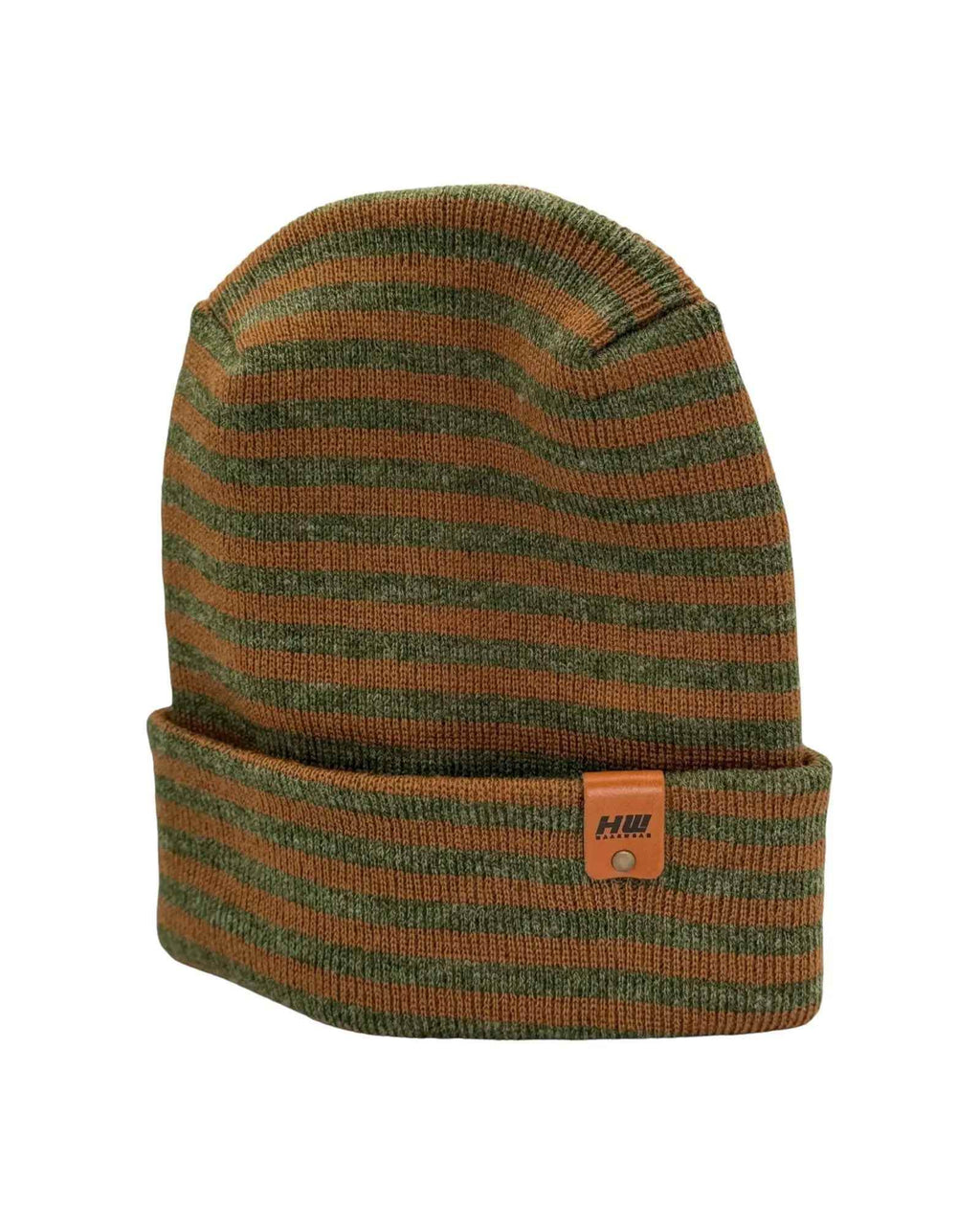 HAAKWEAR H Stitch RORO Cuffed Beanie (Patent Pending Design) Brown / Green, Made in USA