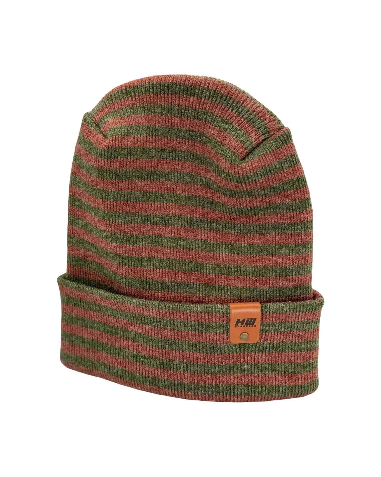 HAAKWEAR H Stitch RORO Cuffed Beanie (Patened Design) Burgundy / Green, Made in USA