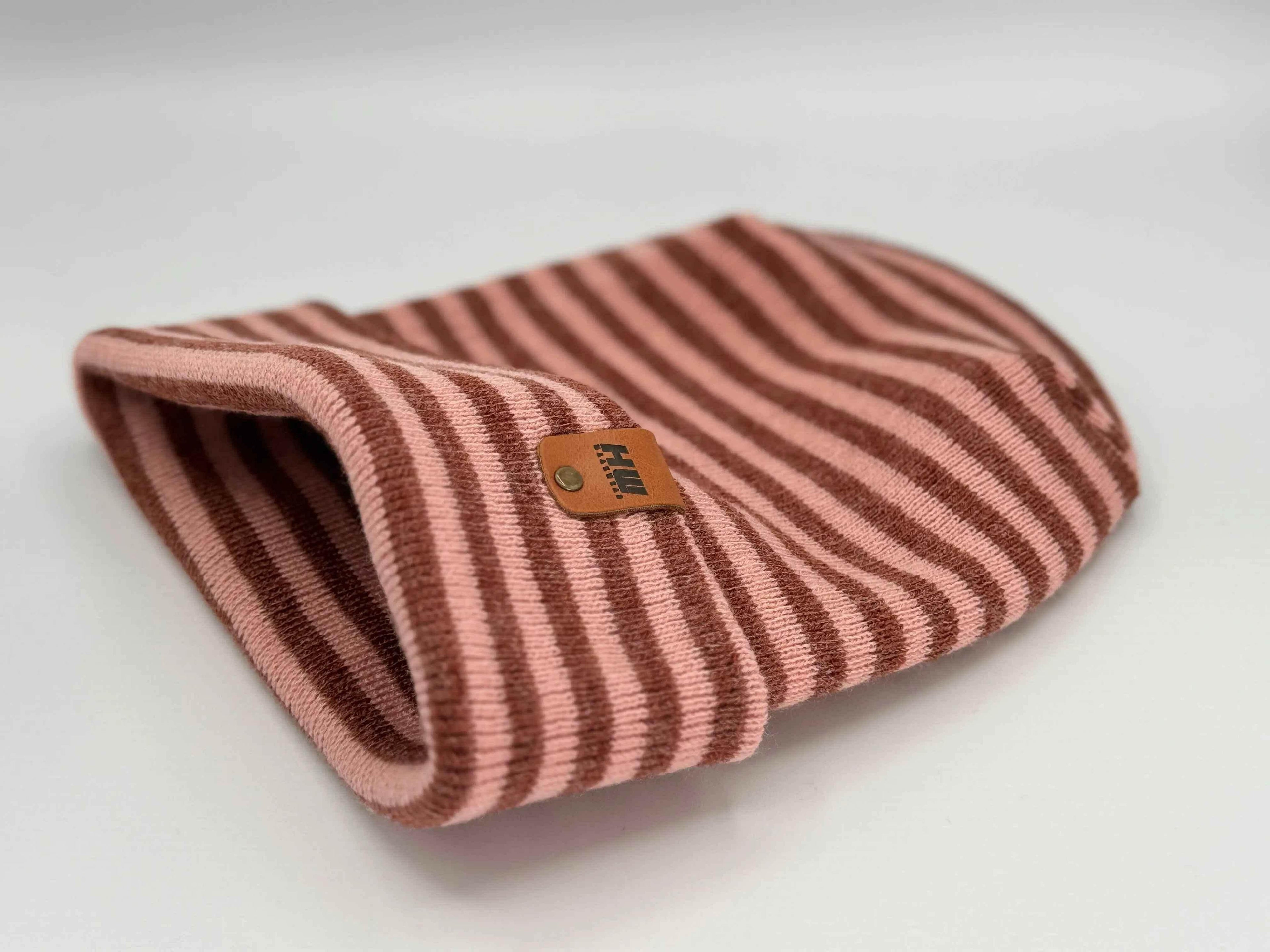HAAKWEAR H Stitch RORO Cuffed Beanie (Patented Design) Burgundy / Pink, Made in USA