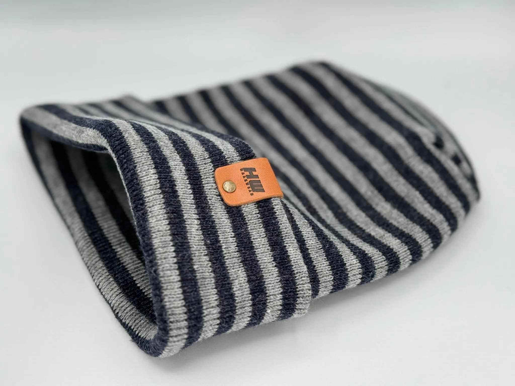 HAAKWEAR H Stitch RORO Cuffed Beanie (Patented Design) Gray / Denim, Made in USA