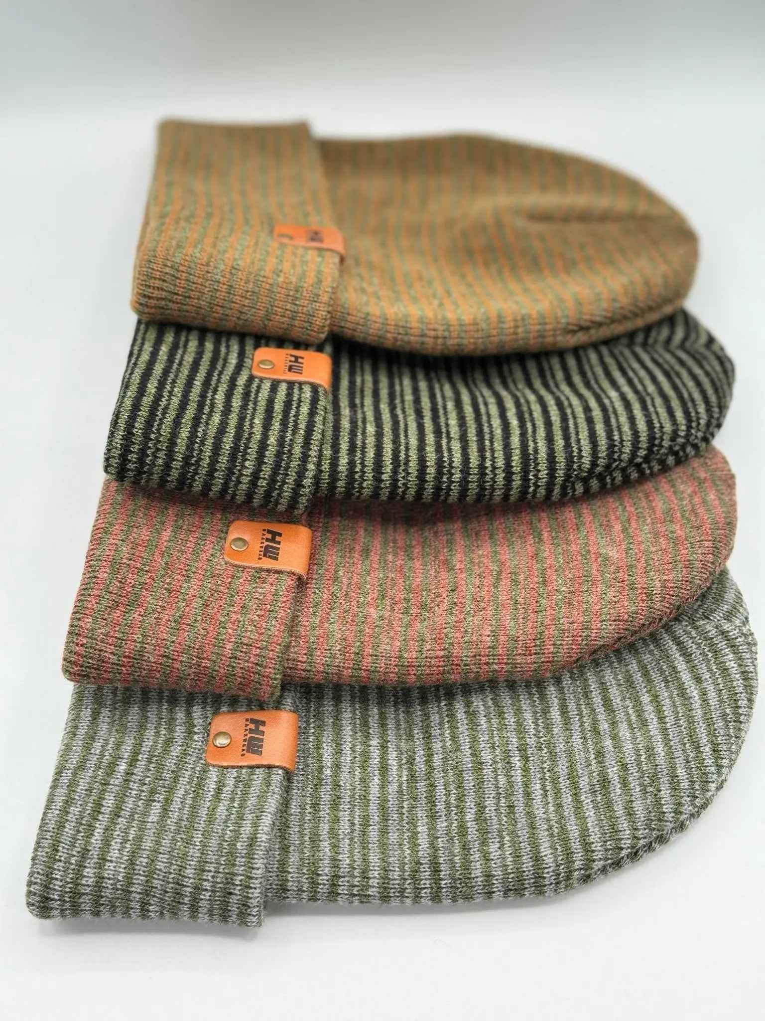 HAAKWEAR Traditional Contrast Cuffed Beanie Hat - Brown / Green, Made in USA