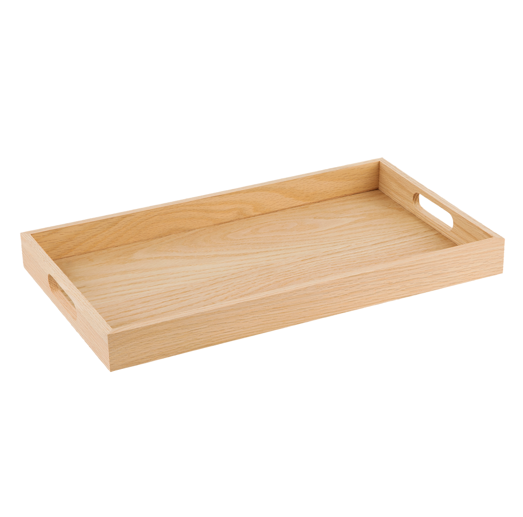 Oak Wood Nested Serving Trays  Five Piece Set of Rectangular Quality Wooden Trays with Cut Out Handles