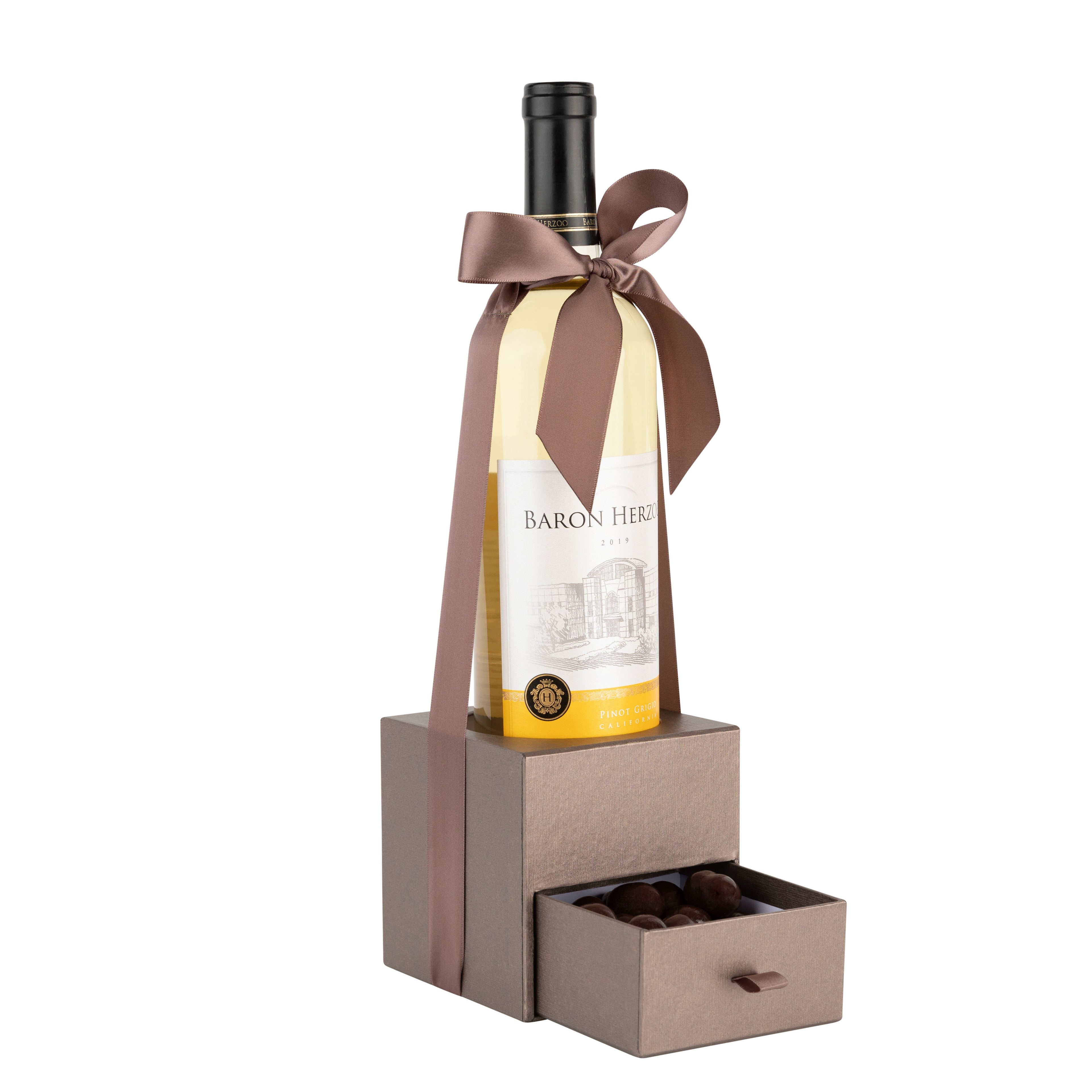 Brown Wine Bottle Gift Box with Pullout Drawer and Ribbon 6 pack 4x4x4