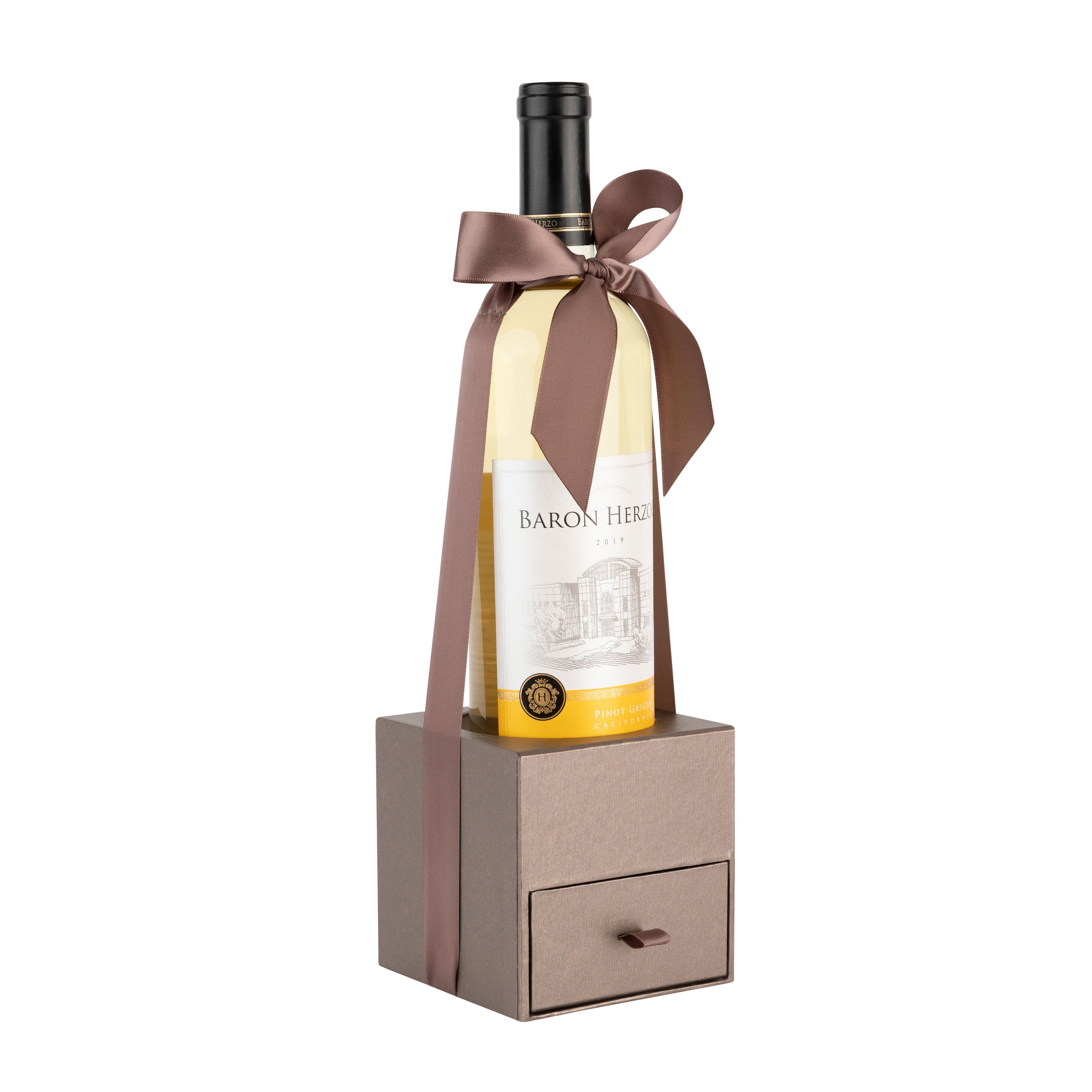 Brown Wine Bottle Gift Box with Pullout Drawer and Ribbon 6 pack 4x4x4