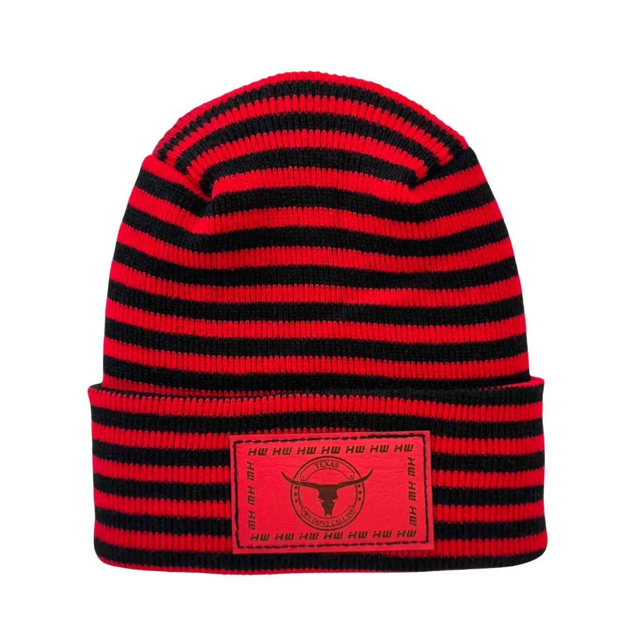 Haakwear Texas H Stitch Cuffed Beanie "We Don't Call 911"- Made in USA Hats (Limited Edition) - Black / Red RoRo