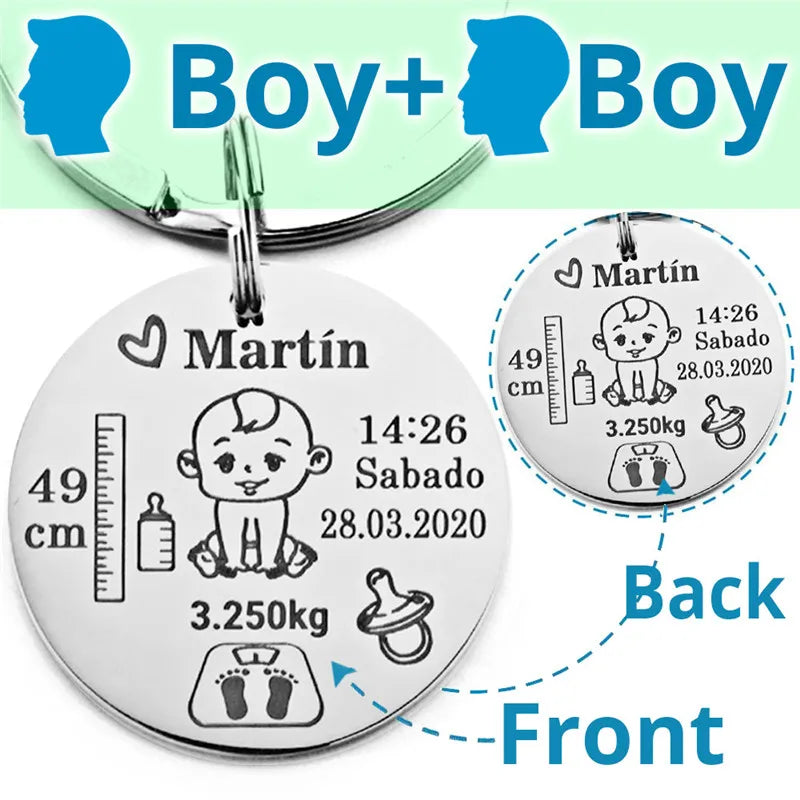 Lovely Personalized Baby Boys Girls Keychain  Name Birth Weight Height For Newborn Commemorate New Mom Dad Gift Keyring P026_C