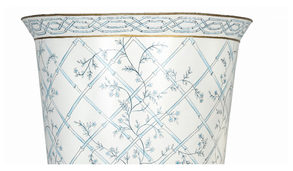 Ivory & Blue Bamboo Chinoiserie Footed Planter
