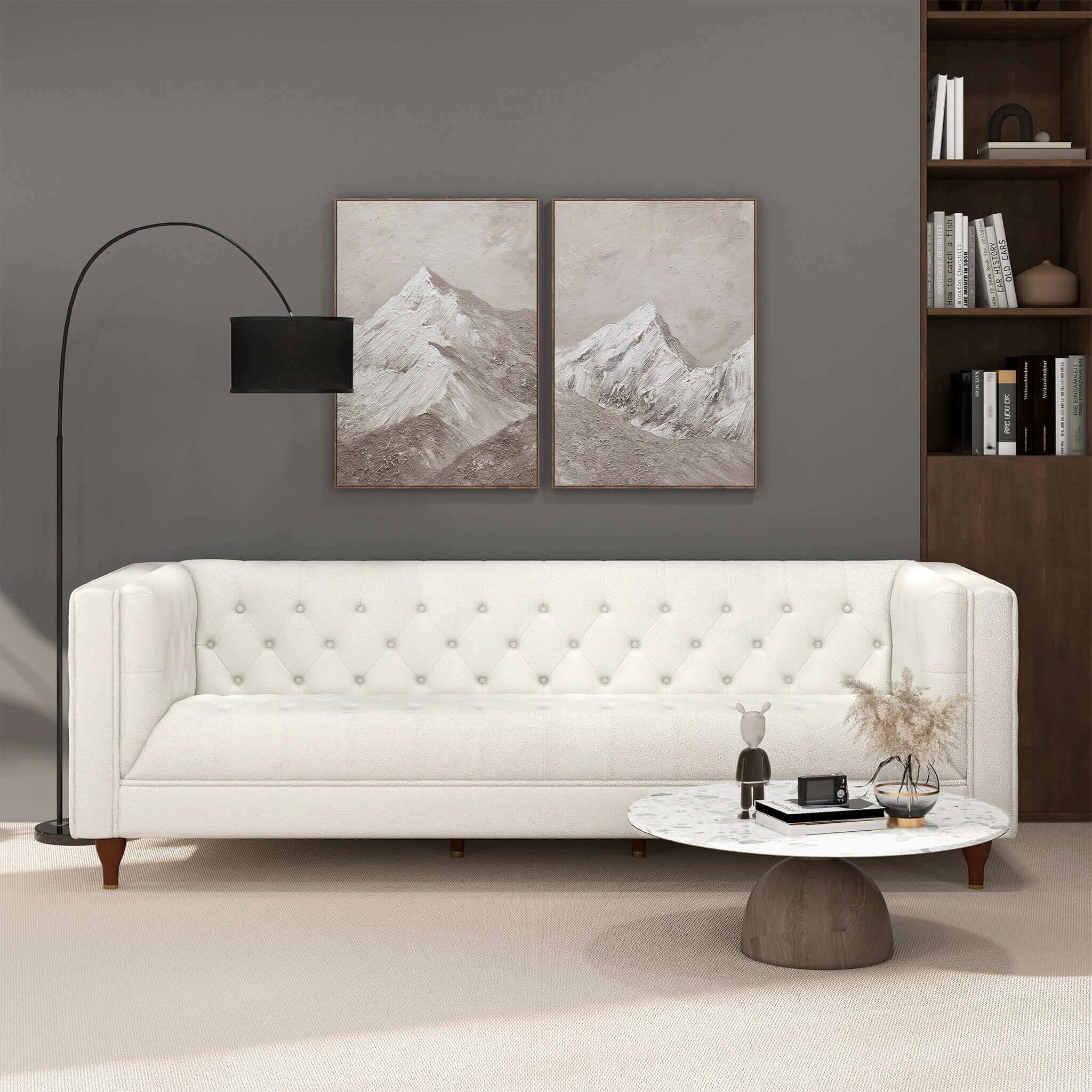 Evelyn Mid Century Modern Beige Boucle Luxury Chesterfield Sofa – Desi