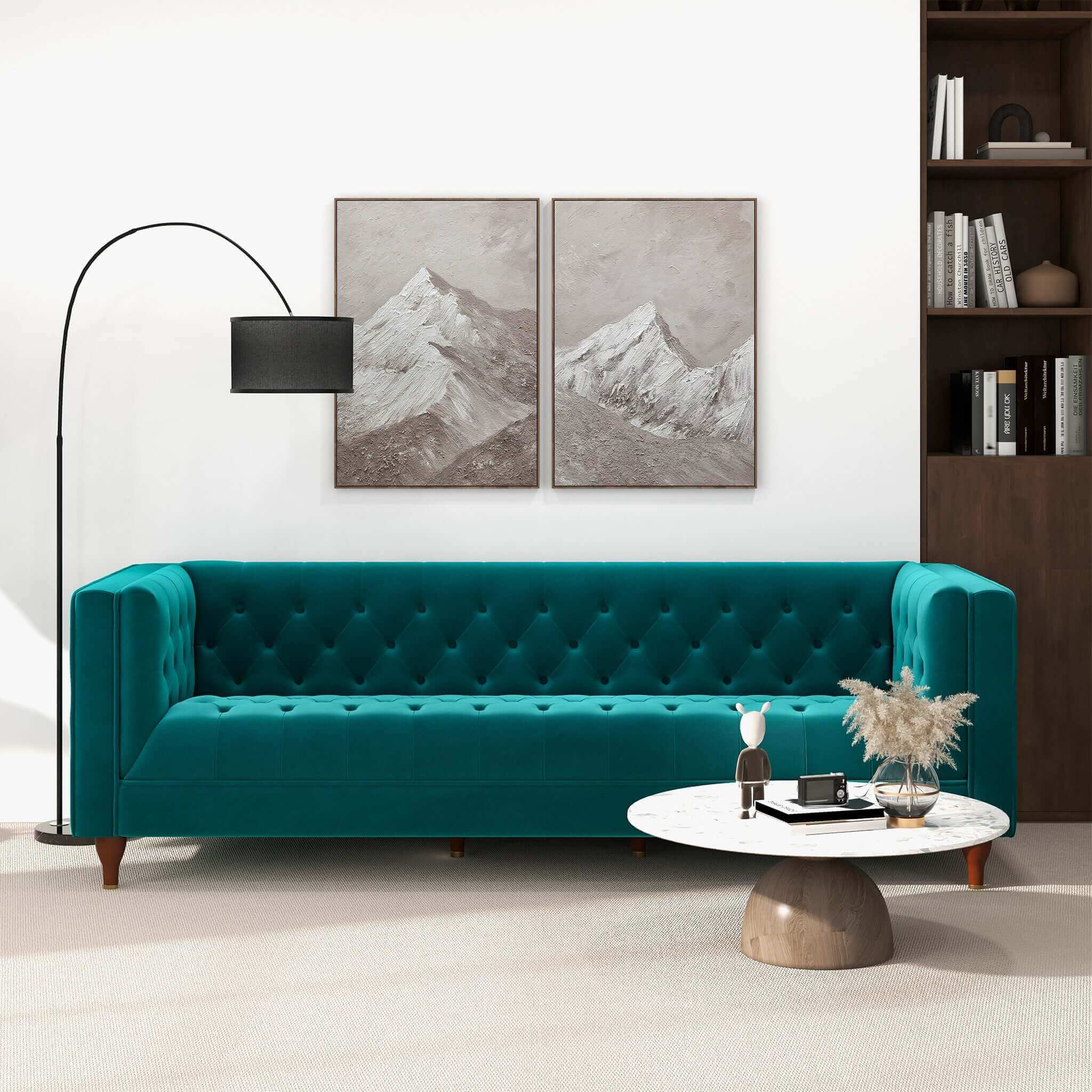 Evelyn Mid Century Modern Teal Velvet Luxury Chesterfield Sofa – Desig