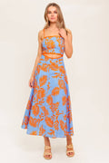 APRICOT SUNSET WOVEN MIDI DRESS