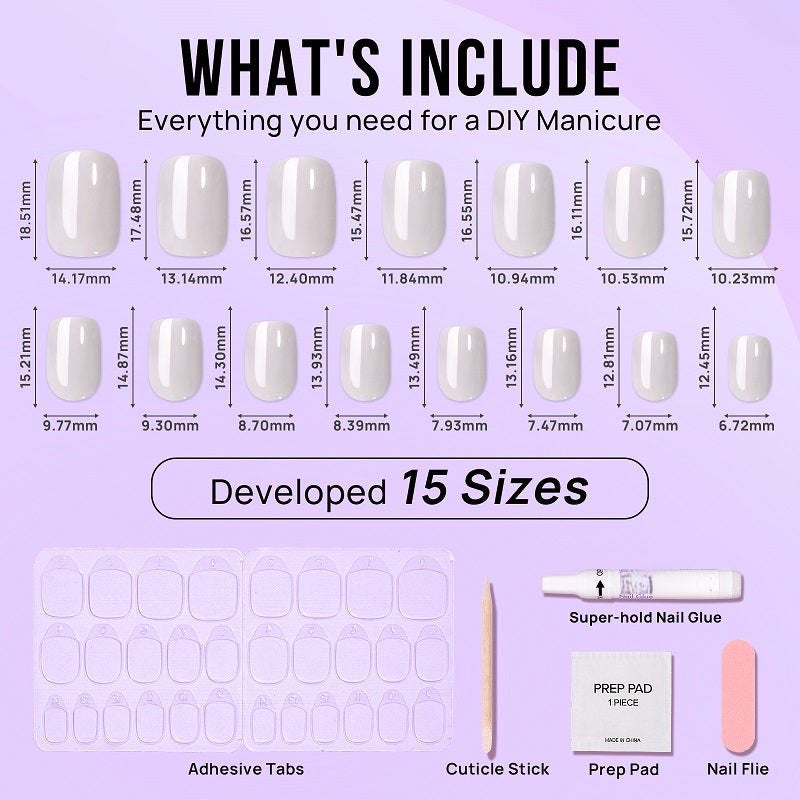 Classic Pearl White Short Square Nails - Press On Nails | Long Lasting & Reusable