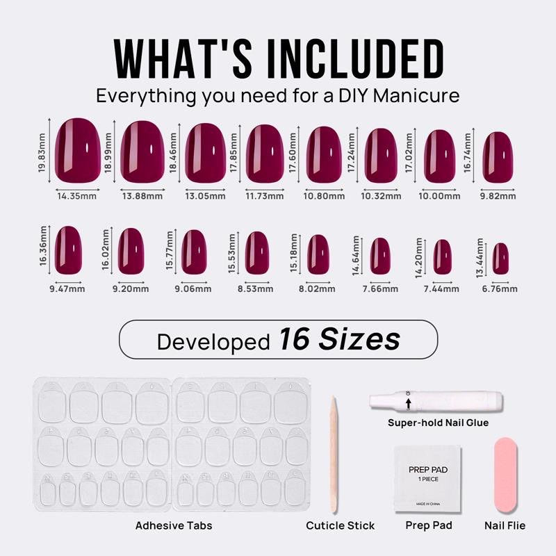 Grape Red Oval Nails - Press On Nails | Long Lasting & Reusable