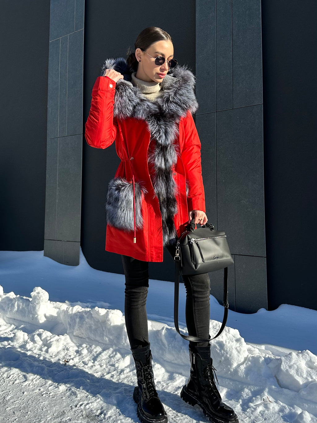 Genuine Silver Fox Fur Rabbit Fur Insulated Parka