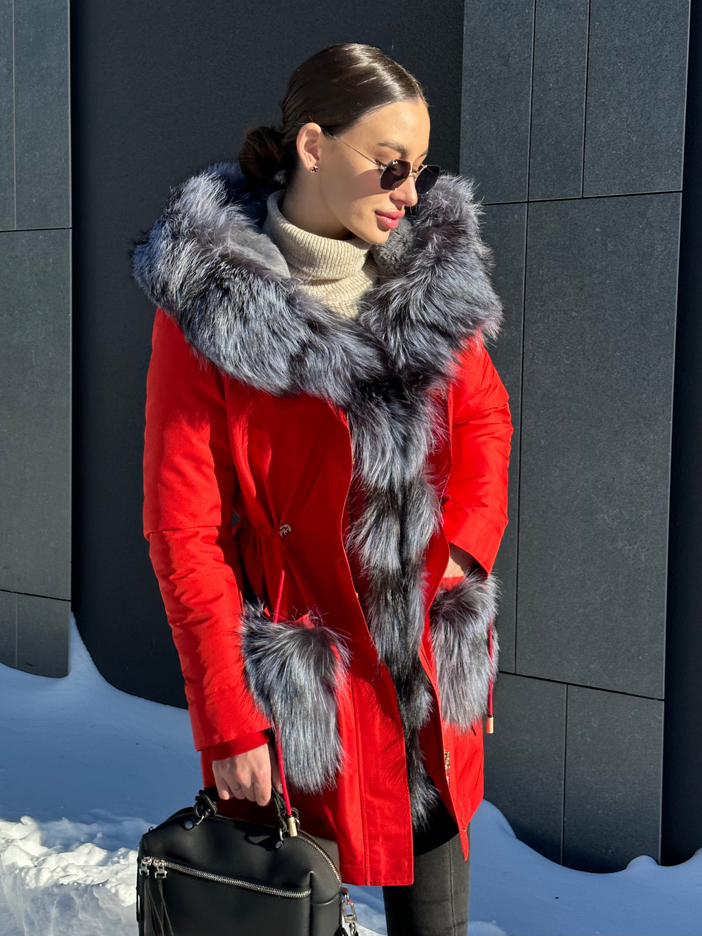 Genuine Silver Fox Fur Rabbit Fur Insulated Parka