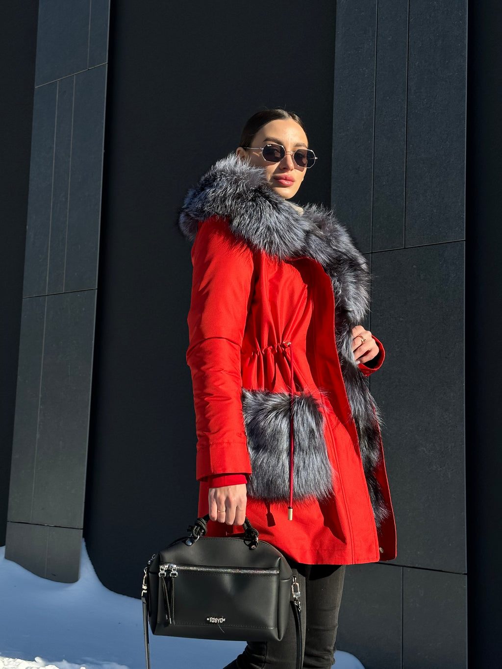 Genuine Silver Fox Fur Rabbit Fur Insulated Parka